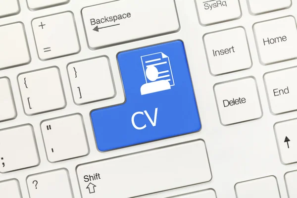 White conceptual keyboard - CV (blue key) — Stock Photo, Image