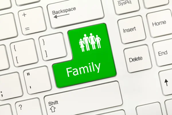 Teclado conceptual branco - Família (tecla verde ) — Fotografia de Stock