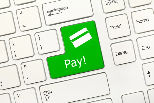Λευκό εννοιολογική πληκτρολόγιο - Pay (πράσινο κλειδί με πιστωτική κάρτα) — Φωτογραφία Αρχείου