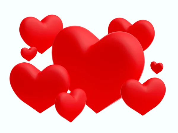 Grupp med röda hjärtan på vit bakgrund (3d gör) — Stockfoto