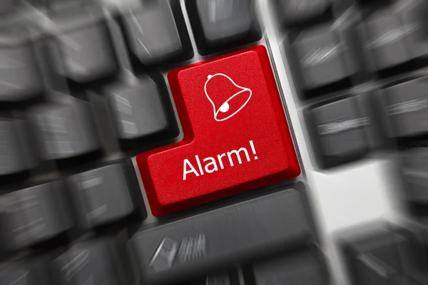 Konceptuální klávesnice - Alarm (červený klíč, zoom efekt) — Stock fotografie