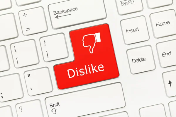 White conceptual keyboard - Dislike (red key) — Stok fotoğraf
