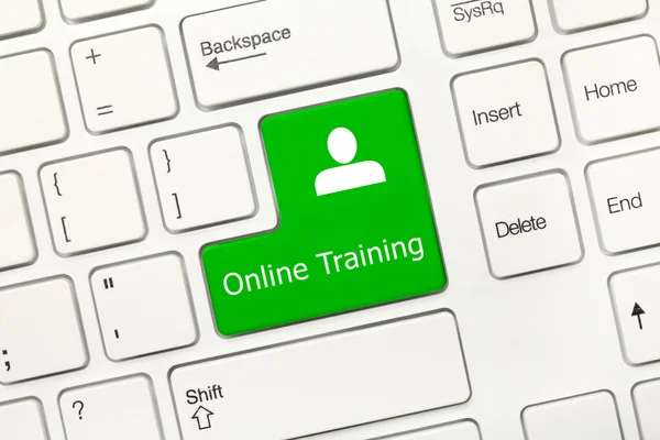 White conceptual keyboard - Online training (green key) — Stock fotografie