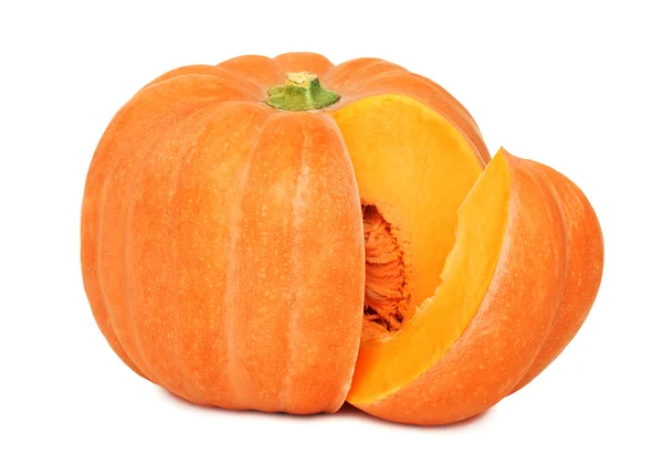 Ripe pumpkin with slice (isolated) — Stok fotoğraf