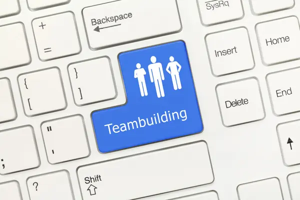 White conceptual keyboard - Teambuilding (blue key) — Stock Photo, Image