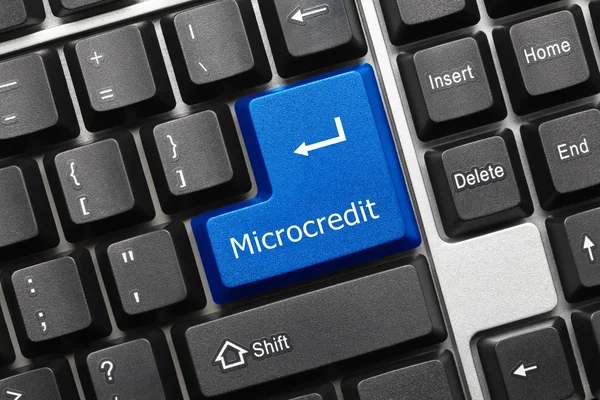 Концептуальна клавіатура - Microcredit (синя клавіша ) — стокове фото