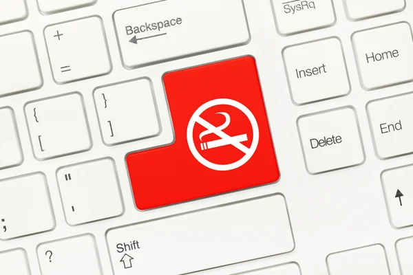 White conceptual keyboard - Red key with No smoking symbol — Stock Photo, Image