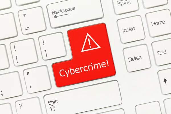 Keyboard konseptual putih - Cybercrime (tombol merah ) — Stok Foto