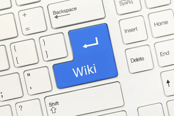 White conceptual keyboard - Wiki (blue key) — Stock Photo, Image