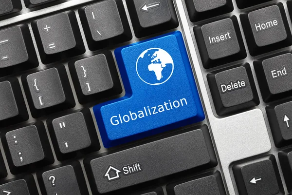 Konceptuální klávesnice - globalizace (modrý klíč) — Stock fotografie