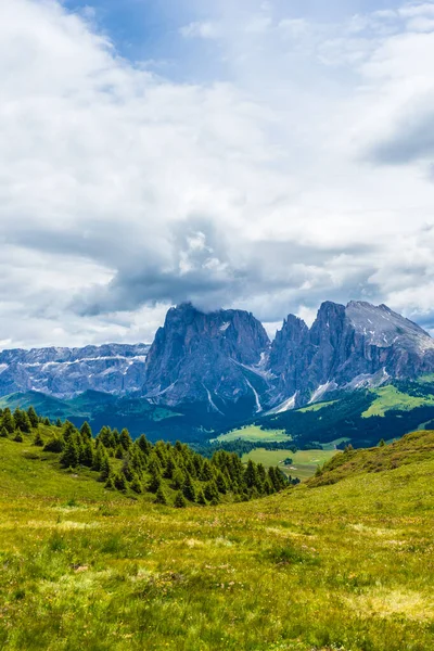 Italien Seiser Alm Seiser Alm Mit Langkofel Dolomiten Hintergrund Ein — Stockfoto