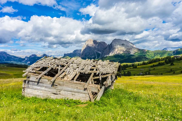 Italia Alpe Siusi Seiser Alm Con Sassolungo Langkofel Dolomite Antiguo — Foto de Stock