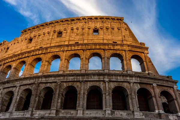 Pôr Sol Dourado Grande Coliseu Romano Coliseu Colosseo Também Conhecido — Fotografia de Stock