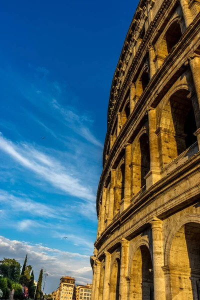 Arany Naplemente Nagy Római Kolosszeumban Colosseo Kolosszeum Más Néven Flavia — Stock Fotó