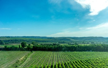 Roma 'dan Floransa' ya giden tren yolculuğunda gün doğumunda köy yeşil tarlasında görüldü.
