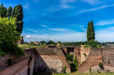 Roma 'daki Palatine Hill' deki Roma Forumundaki antik kalıntılar.