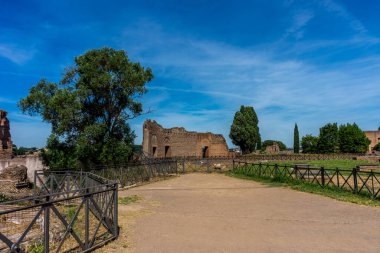 Roma 'daki Palatine Hill' deki Roma Forumundaki antik kalıntılar.