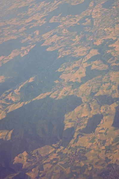 Pohled Zemskou Pevninu Okna Letadla Benátek Schipholu Evropa — Stock fotografie