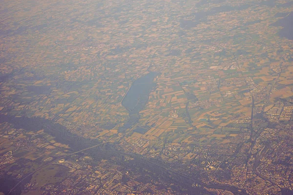 Vue Masse Terrestre Vue Depuis Une Fenêtre Avion Venise Schiphol — Photo