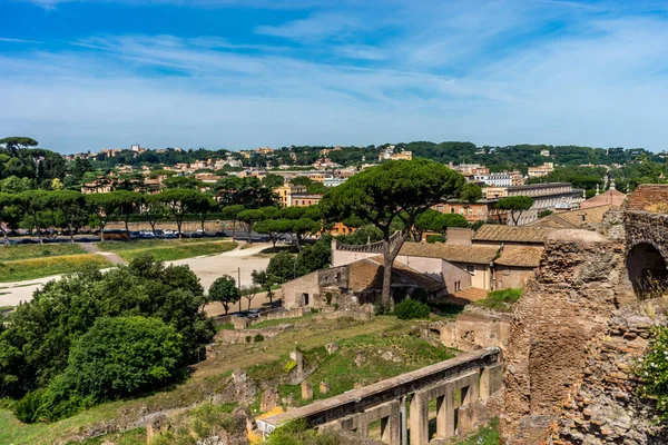 Oude Ruïnes Van Circus Maximus Vallei Tussen Aventine Palatijnse Heuvels — Stockfoto