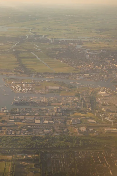 Veduta Della Massa Terrestre Vista Finestrino Aereo Venezia Schiphol Europa — Foto Stock