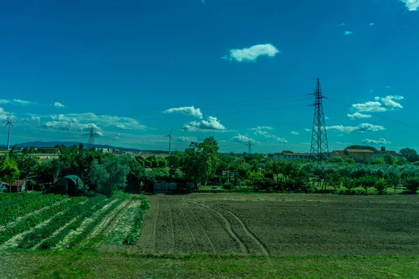 Europa Italien Florens Till Pisa Tåg Ett Stort Grönt Fält — Stockfoto