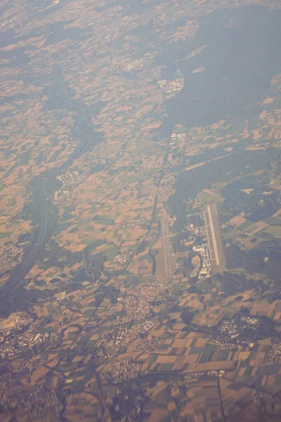 Vista Massa Terrestre Vista Uma Janela Avião Veneza Schiphol Europa — Fotografia de Stock