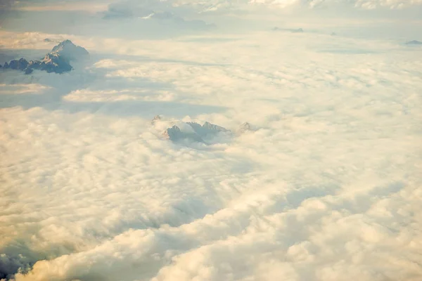 Clouds Snow Clad Austrian Alps Mountains Seen Airplane Window Europe — Stock Photo, Image