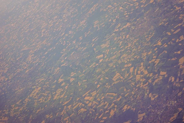 Kilátás Föld Szárazföldi Tömege Repülőgép Ablakából Velencéből Schipholba Európába — Stock Fotó