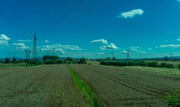 Ευρώπη Ιταλία Φλωρεντία Έως Pisa Train Ένα Μεγάλο Πράσινο Πεδίο — Φωτογραφία Αρχείου