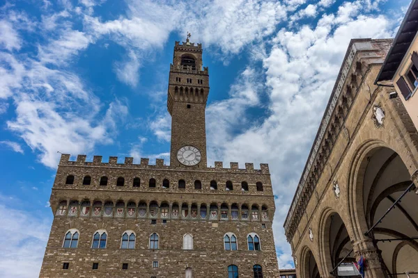 Europa Italien Florens Palazzo Vecchio Ett Stort Torn Med Klocka — Stockfoto