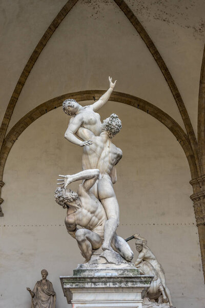 Florence, Italy - 25 June 2018: The Rape of the Sabine Women at Loggia dei Lanzi in Florence, Italy