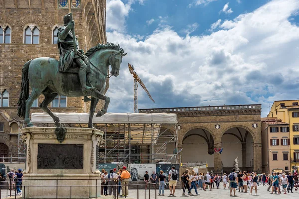 Florens Italien Juni 2018 Bronsstaty Cosimo Medici Sittande Häst Ett — Stockfoto