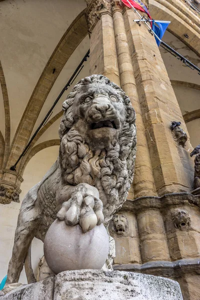 Florence Italie Juin 2018 Piazza Della Signoria Avec Lion Médicis — Photo