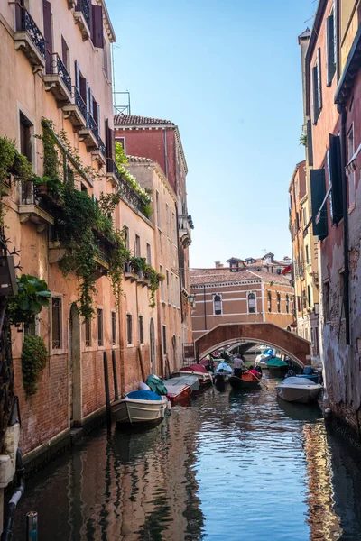 Venecia Italia Junio 2018 Las Góndolas Estacionadas Con Gondolero Cerca — Foto de Stock