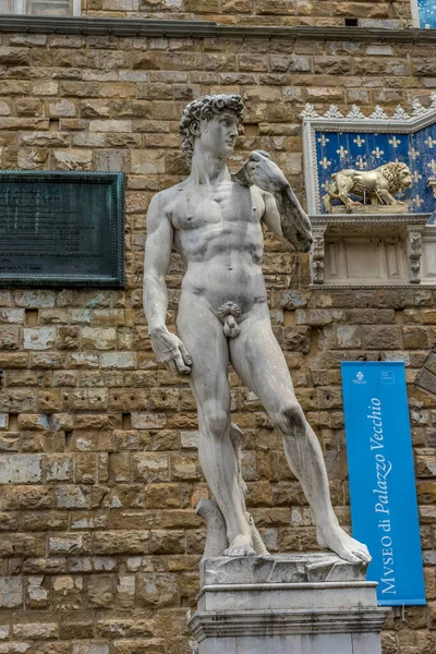 Firenze Italia Giugno 2018 Statua Del David Palazza Vecchio Piazza — Foto Stock