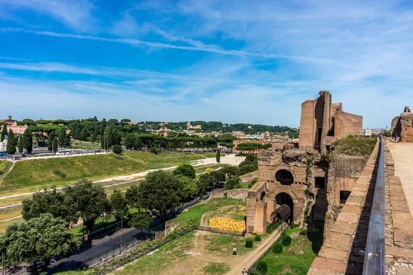 Rome Italië Juni 2018 Oude Ruïnes Van Circus Maximus Vallei — Stockfoto