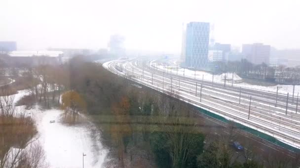 Amsterdam Pays Bas Janvier 2019 Vue Des Trains Fonctionnant Sous — Video