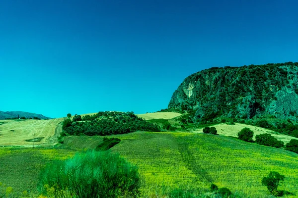 Hiszpania Ronda Europa Widok Sceniczny Wzgórza Skalistego Sky — Zdjęcie stockowe