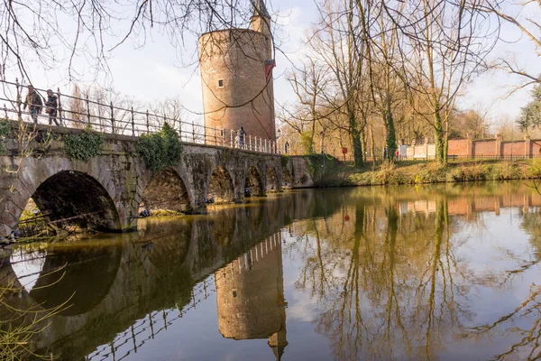 Belgium Bruges Lovers Bridge Minnewater Lake — Stock Photo, Image