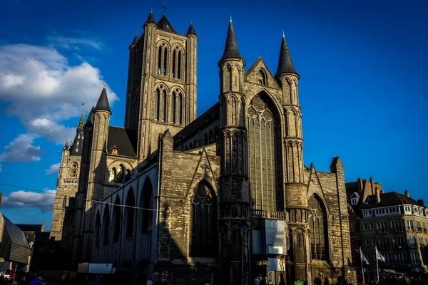 Sole Pomeridiano Che Tramonta Sulla Chiesa San Nicola Ghent Belgio — Foto Stock