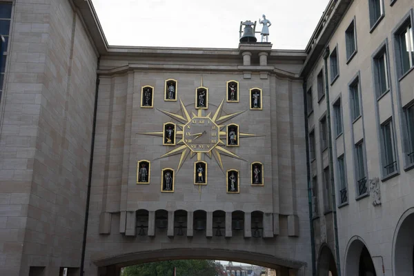 Clock Decoration Knights Bell Top Brussels Belgium Europe Jacquemart His — Stock Photo, Image