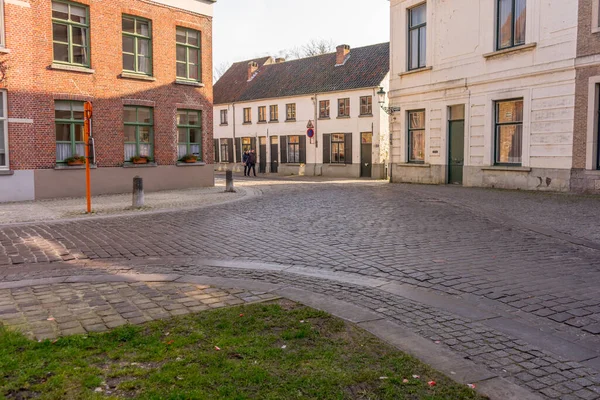Europa Bélgica Brujas Primer Plano Una Calle Frente Edificio Ladrillo — Foto de Stock
