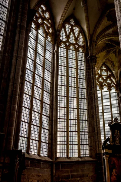 Vysoká Francouzská Okna Krásnými Designovými Vzory Gentu Belgie — Stock fotografie