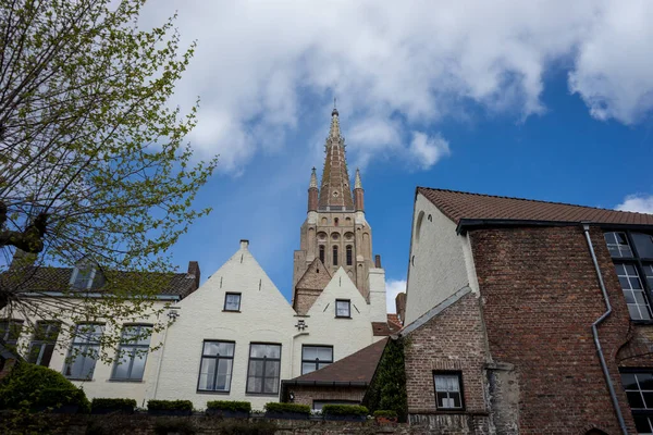 Torre Igreja Nossa Senhora Brugge Bélgica Europa Com Céu Azul — Fotografia de Stock