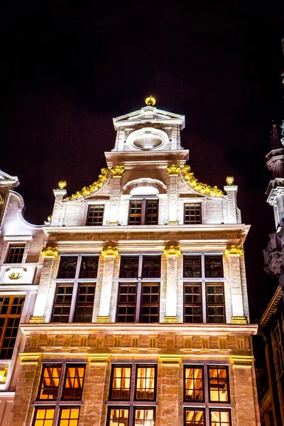 Brüsszeli Városháza Tornya Éjszaka Világít Világít Belgium Európa — Stock Fotó