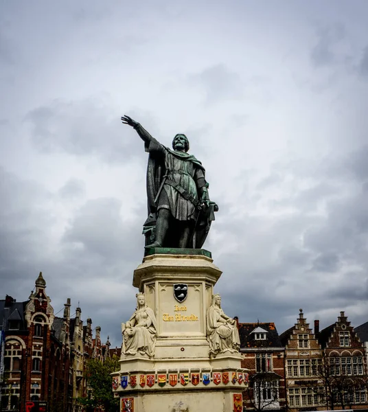 Ghent Belçika Avrupa Bulutlu Bir Günde Jacob Van Artevelde Heykeli — Stok fotoğraf