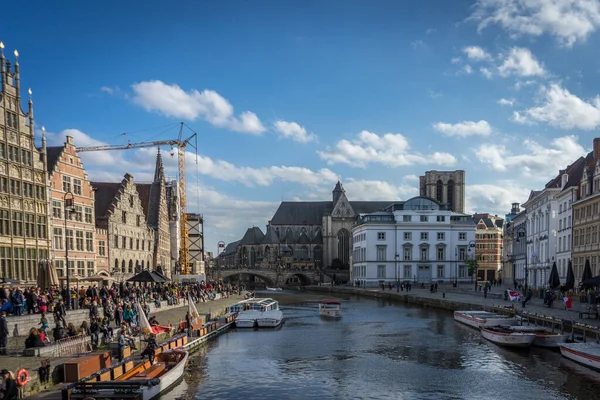 Leie Riva Del Fiume Gand Belgio Europa Una Giornata Sole — Foto Stock