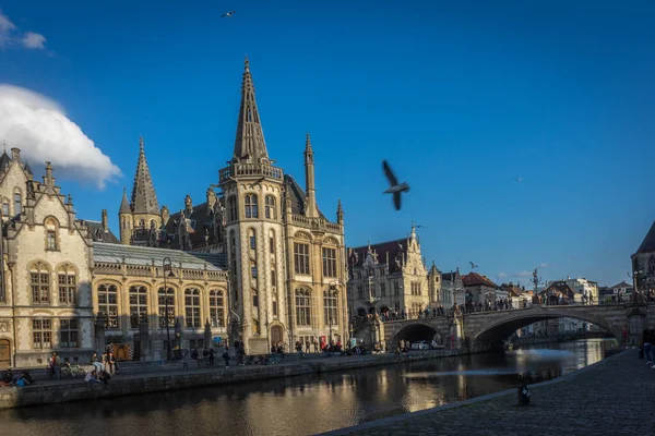 Leie Riva Del Fiume Gand Belgio Europa Una Giornata Sole — Foto Stock