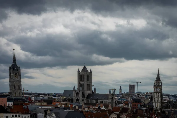 Die Skyline Von Gent Einem Bewölkten Tag Belgien Europa — Stockfoto